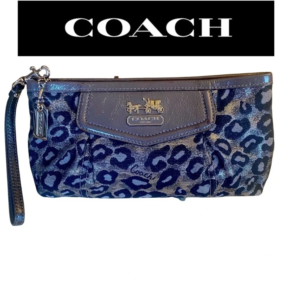 COACH Madison Ocelot Gray Silver Black Wristlet, EUC